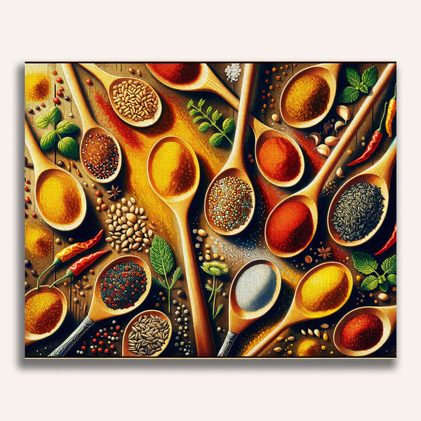 Paint by Numbers - Cooking spoon with spices of the kitchen