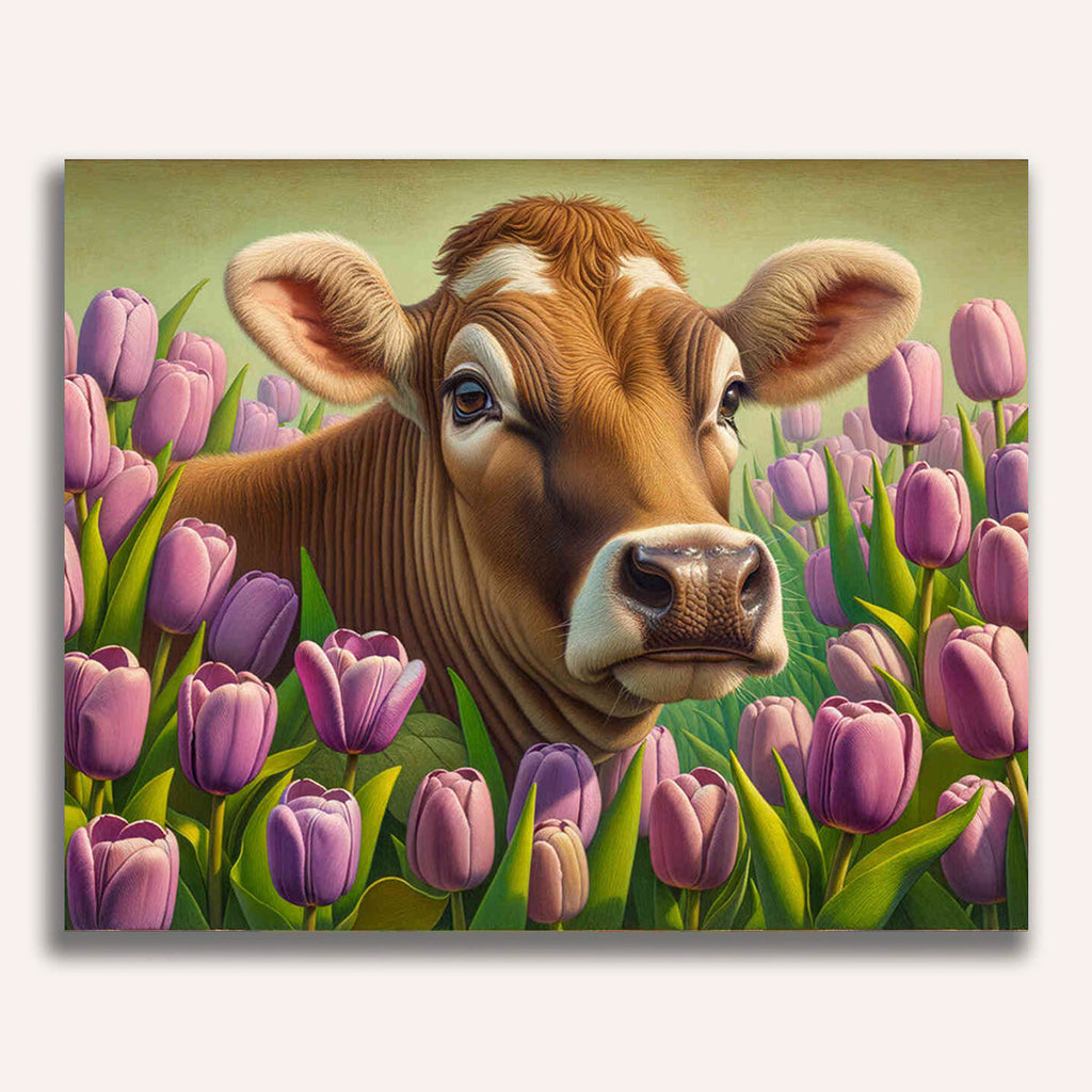 Paint by Numbers - Cow and tulips