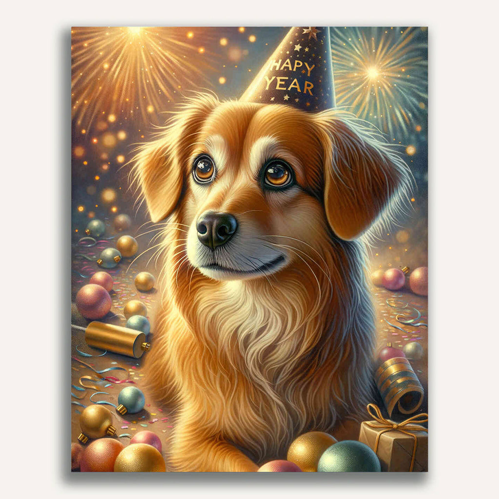 Paint by Numbers - Cute dog, New Year's Eve