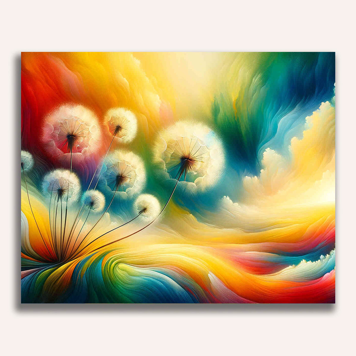 Paint by Numbers - Dandelion against rainbow background