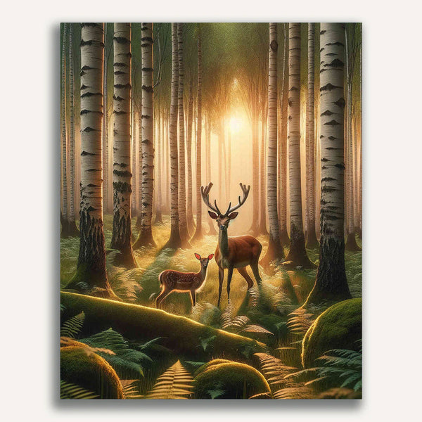 Paint by Numbers - Deer in birch forest