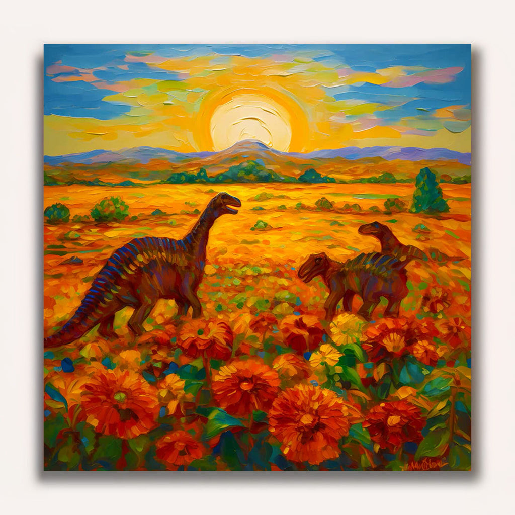 Paint by Numbers - Dinosaur on flower field