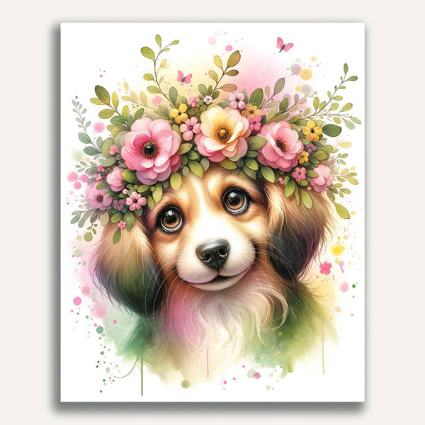 Paint by Numbers - Dog, flower wreath