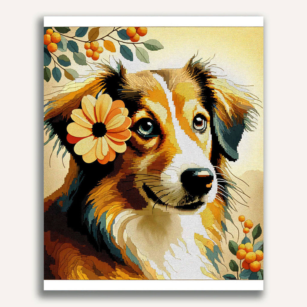 Paint by Numbers - Dog with flower, portrait