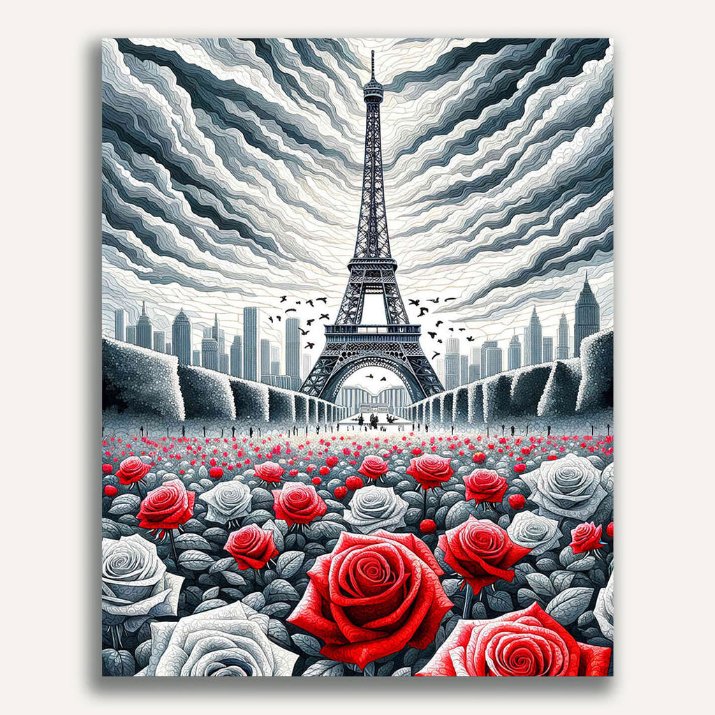 Paint by Numbers - Eiffel Tower with roses
