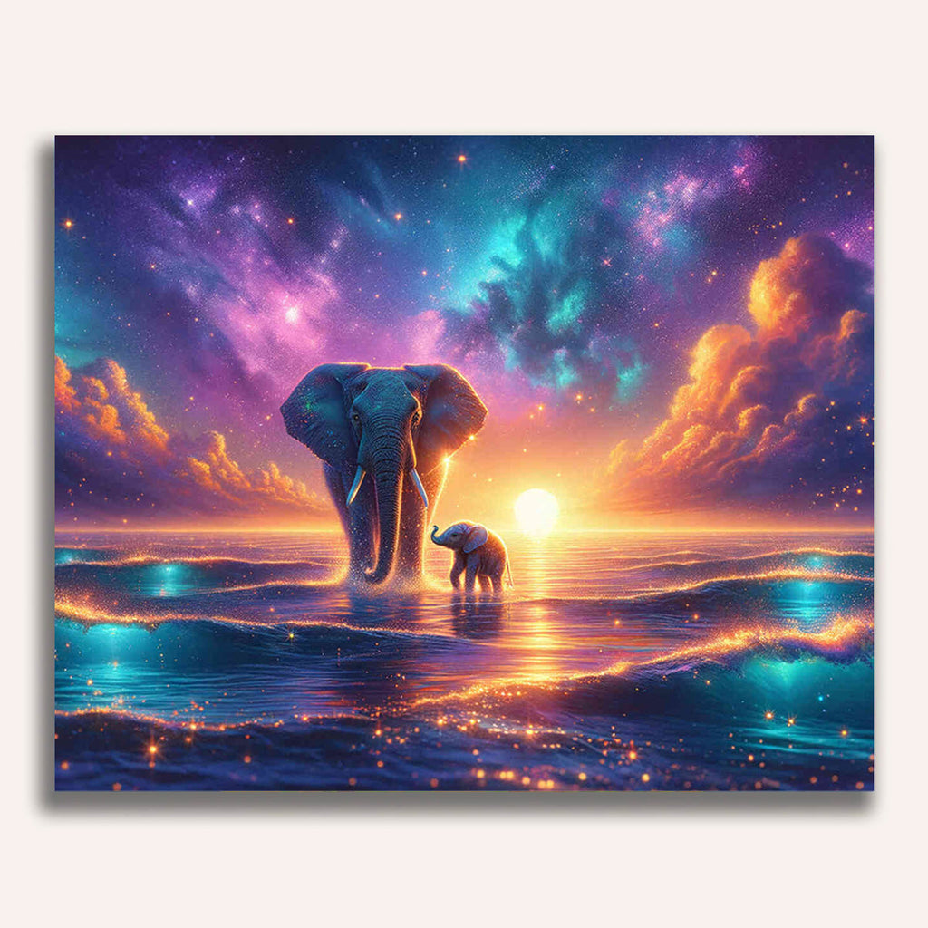 Paint by Numbers - Elephant in the sea, mother with child