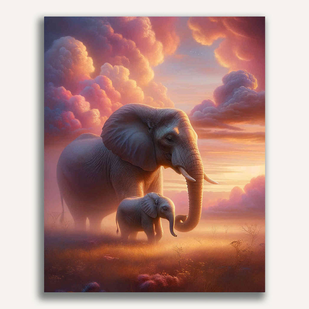Paint by Numbers - Elephant Mother and Calf