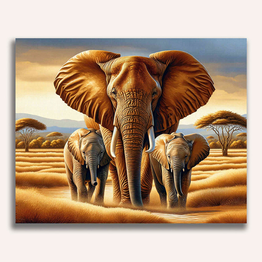 Paint by Numbers - Elephant, mother with children