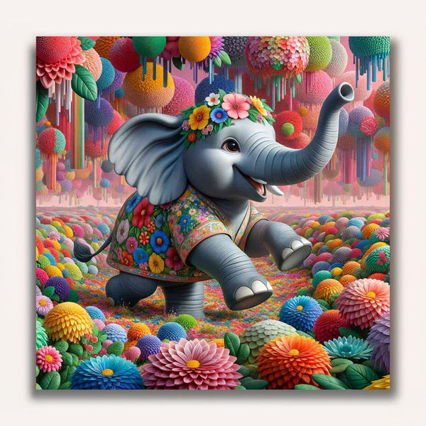 Paint by Numbers - Elephant with flowers, cartoon