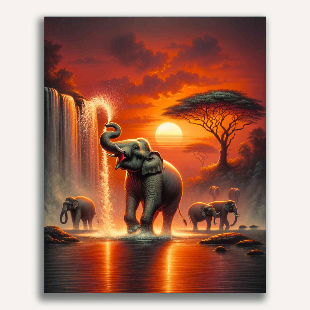 Paint by Numbers - Elephant with water fountain