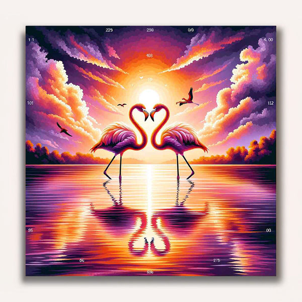 Paint by Numbers - Flamingo Heart in the Sunset