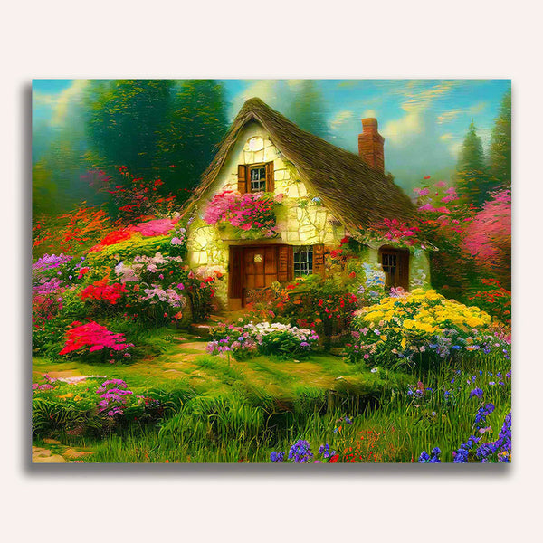 Paint by Numbers - Flower house, vintage