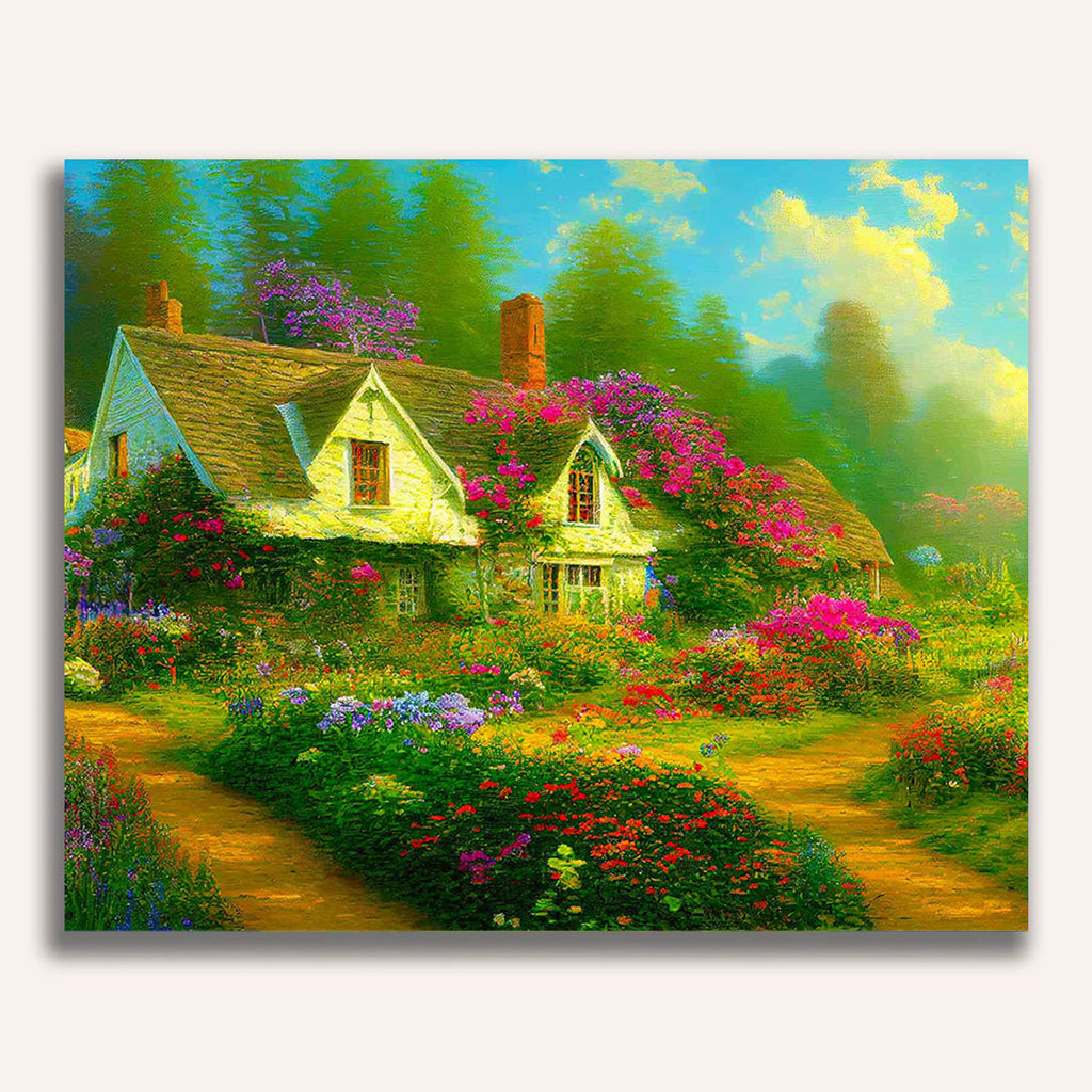 Paint by Numbers - Floral forest cottage