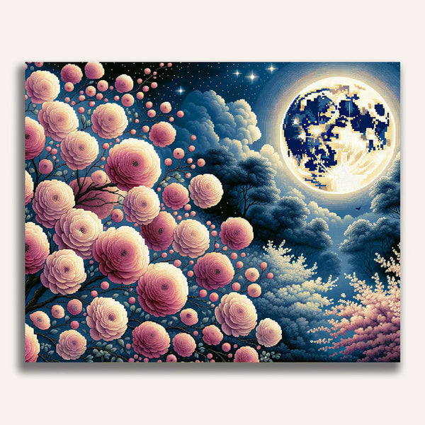 Paint by Numbers - Full moon and flowers