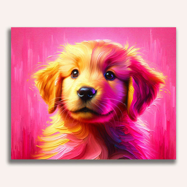 Paint by Numbers - Golden retreiver puppy, pink