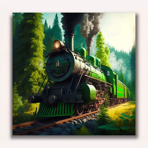 Paint by Numbers - Green train in the forest