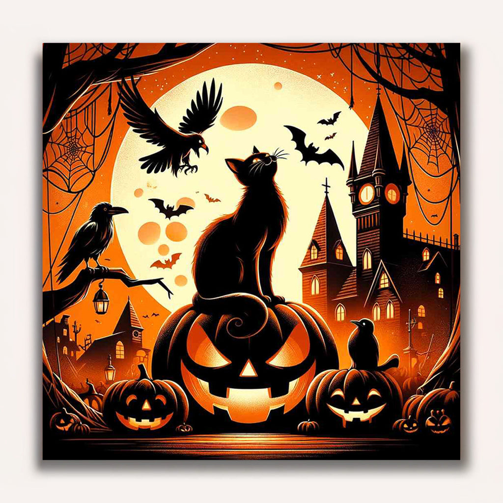 Paint by Numbers - Halloween Curbis with Crow and Cat