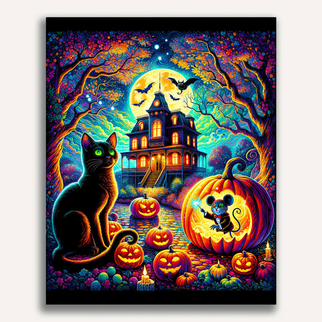 Paint by Numbers - Halloween Mansion Cat and Mouse