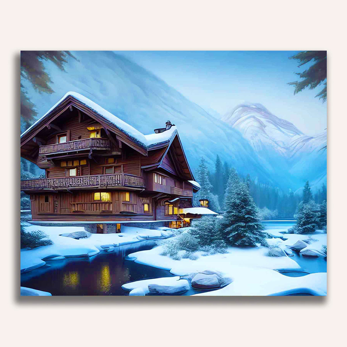 Paint by Numbers - Vacation house, snowy landscape