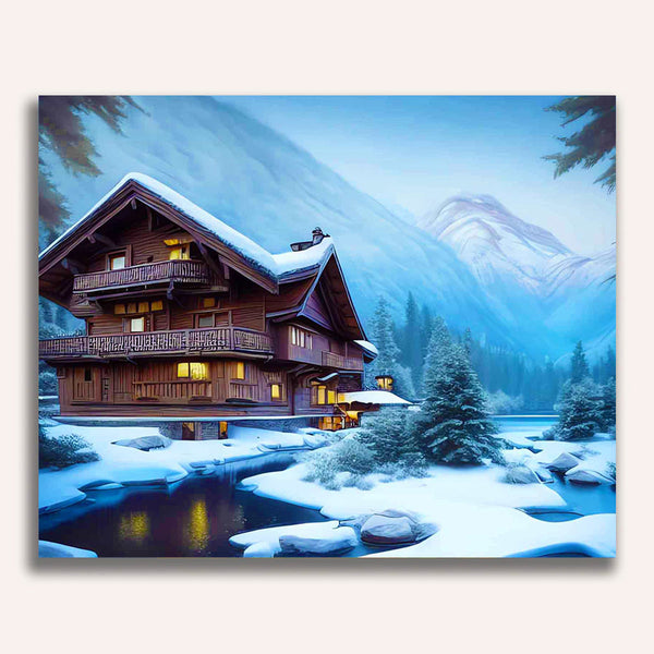 Paint by Numbers - Vacation house, snowy landscape