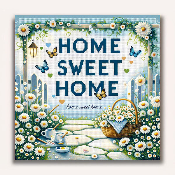 Paint by Numbers - Home sweet Home, blue and white