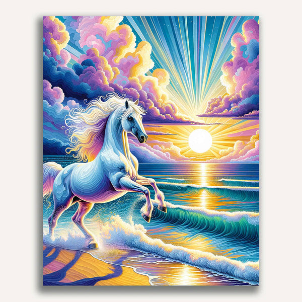 Paint by Numbers - Horse in the sea, sunset