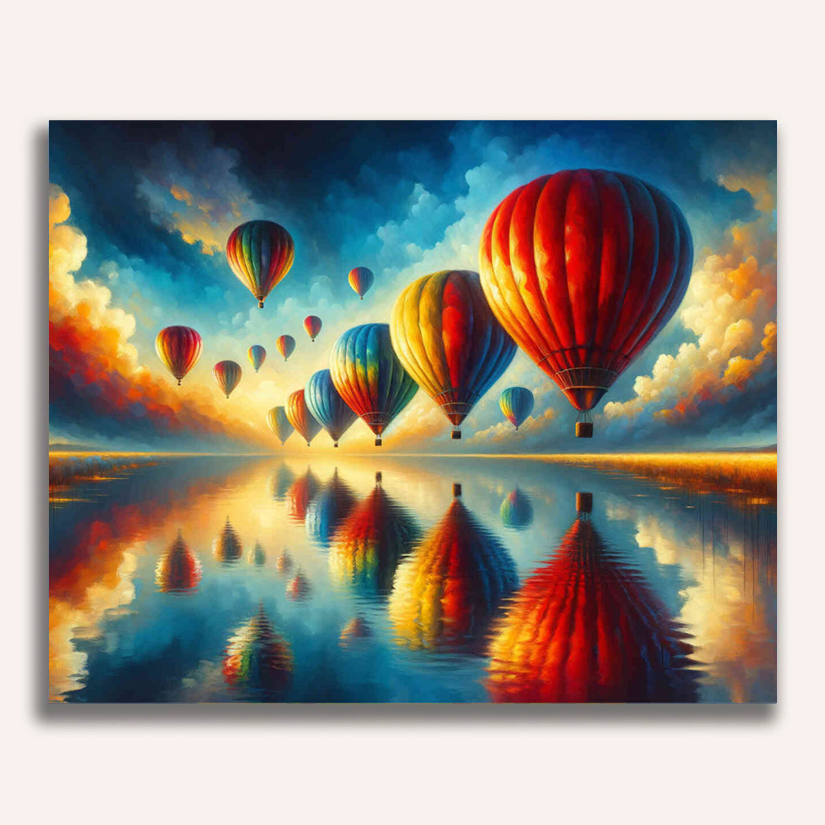 Paint by Numbers - Hot air balloon reflection lake