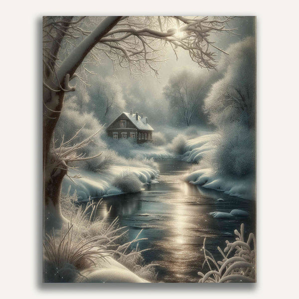 Paint by Numbers - House by the River in the Snow