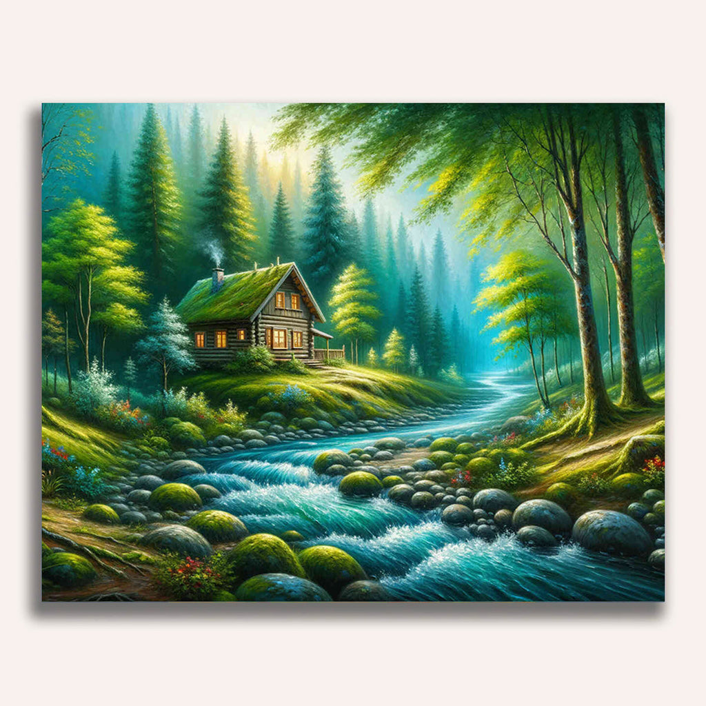 Paint by Numbers - Cottage in the forest by the river