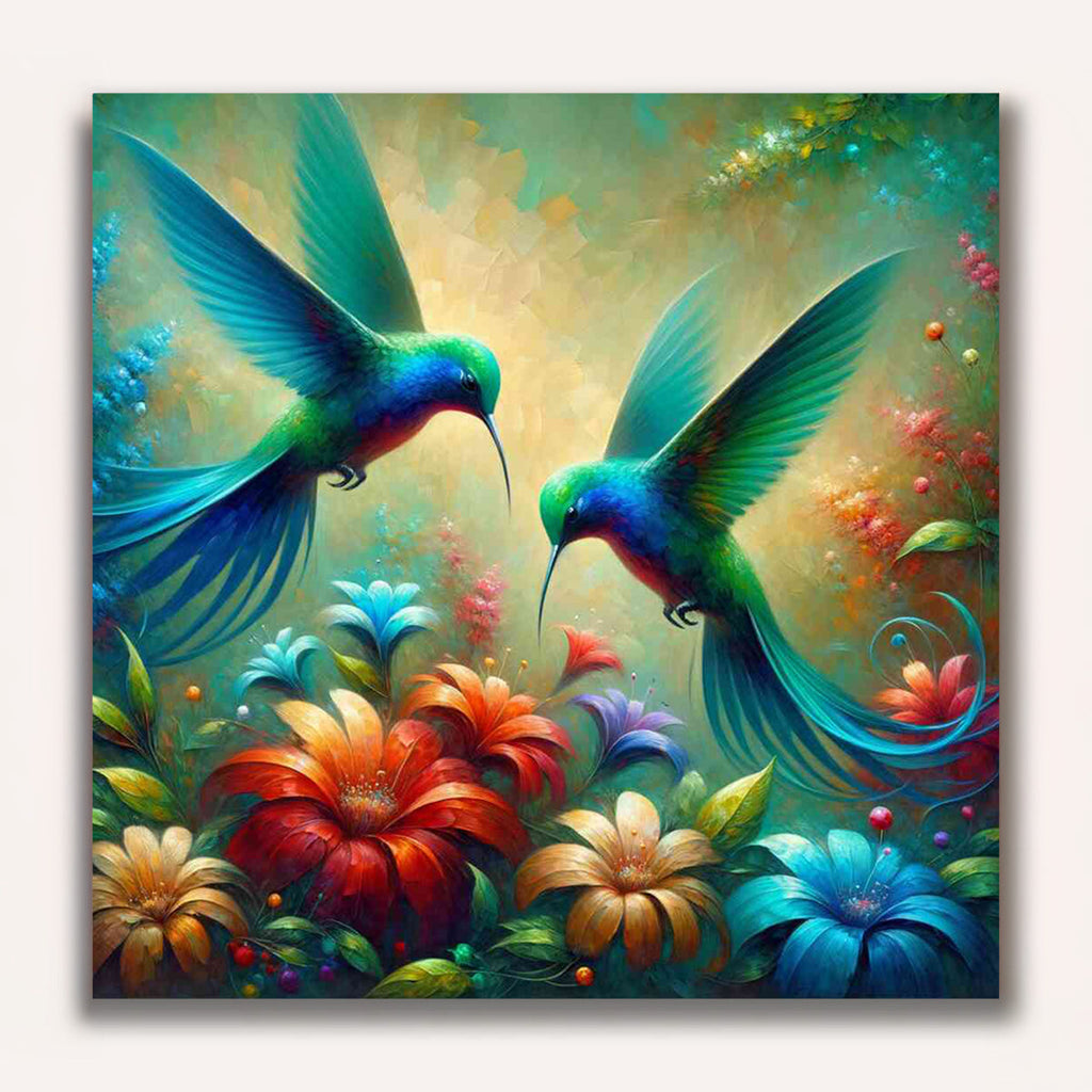 Paint by Numbers - Hummingbird in Blue and Grunge