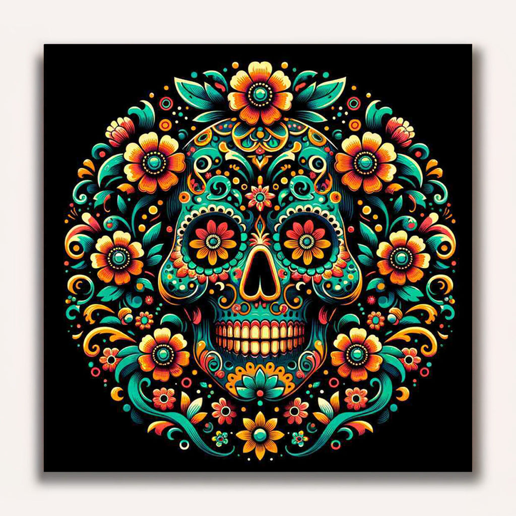 Paint by Numbers - Los Muertos, flowers and skull