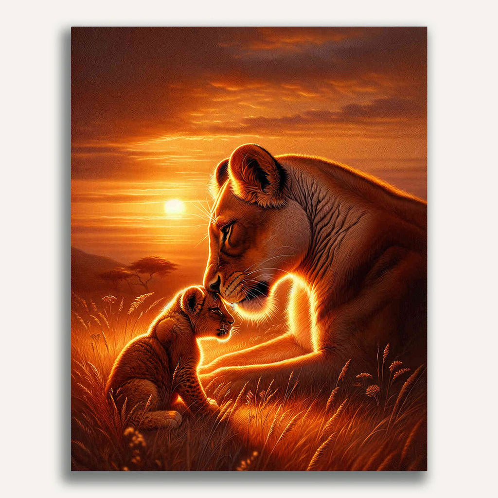 Paint by Numbers - Lioness with child, cuddles