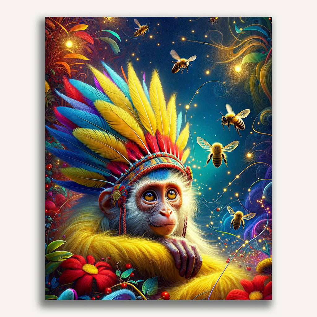 Paint by Numbers - Monkey with Feather Jewelry