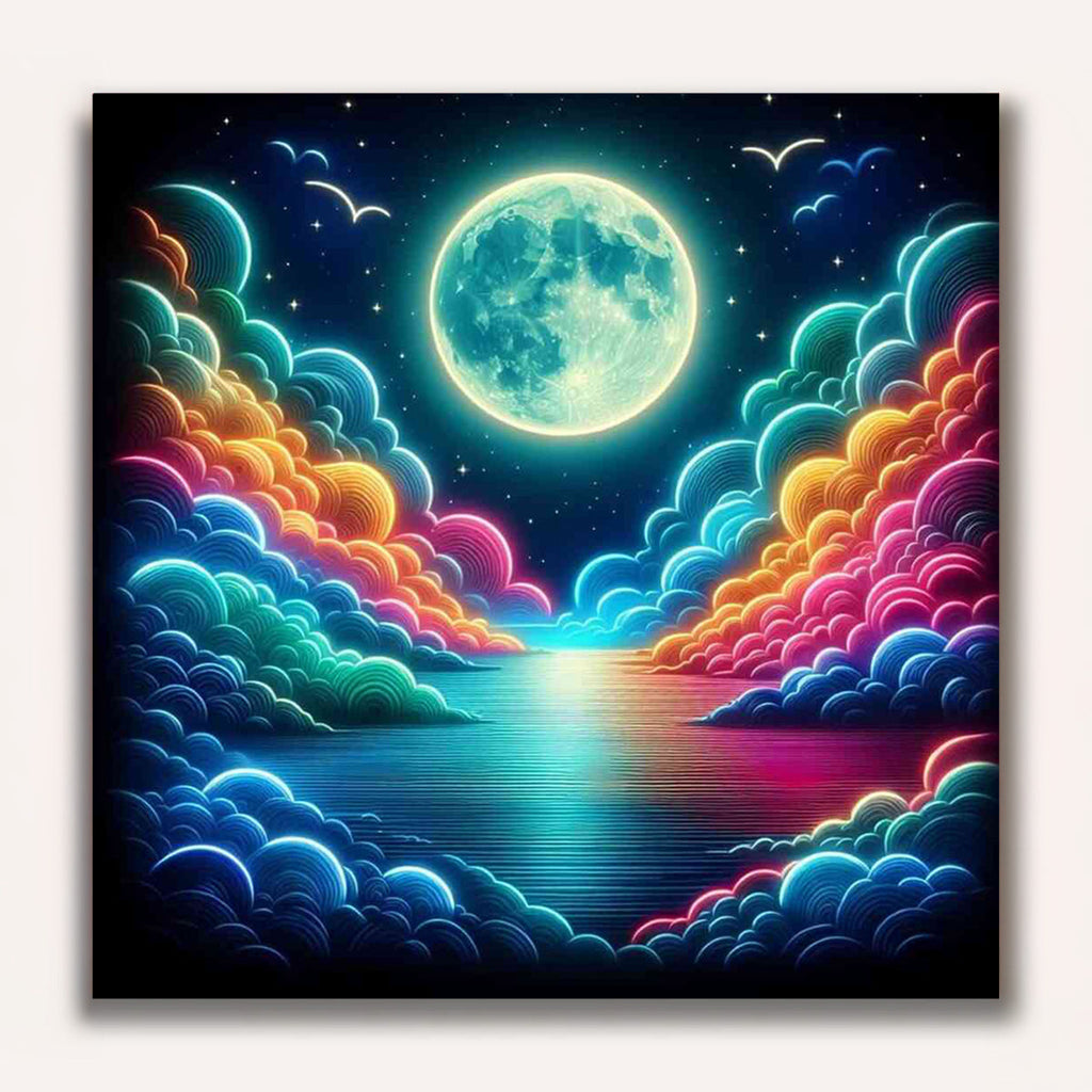 Paint by Numbers - Moon magic over the sea of neon