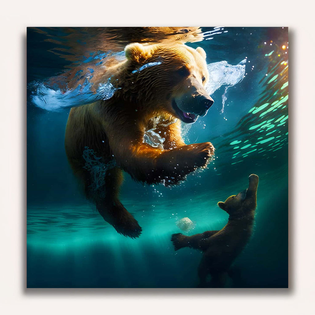 Paint by Numbers - Mother bear with child in water