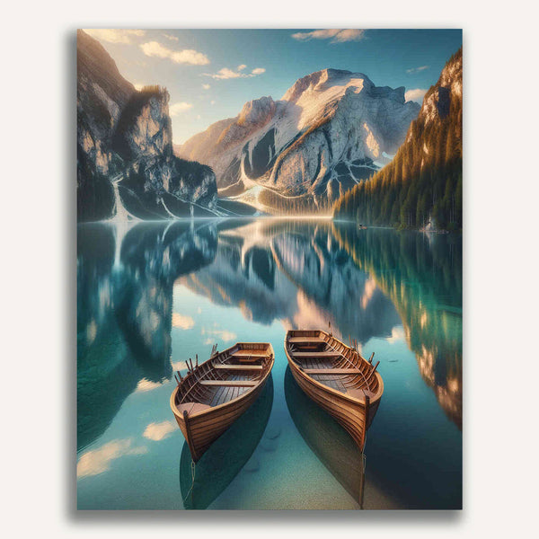Paint by Numbers - Mountain lake with boats