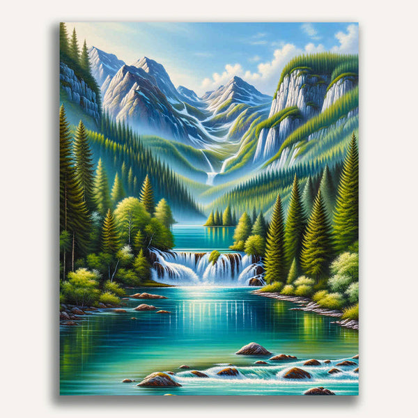Paint by Numbers - Mountain Lake with Waterfall