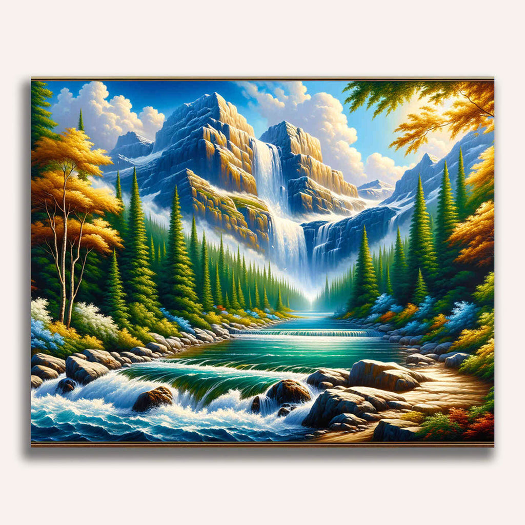Paint by Numbers - Mountains and waterfall in the forest