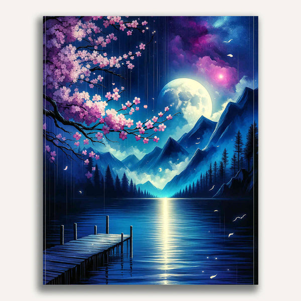 Paint by Numbers - Mountains by the Sea in the Moonlight