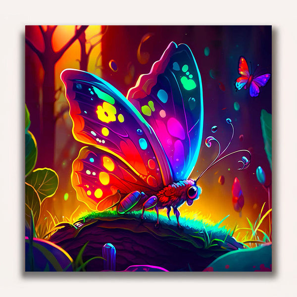 Paint by Numbers - Neon butterfly in the magic forest