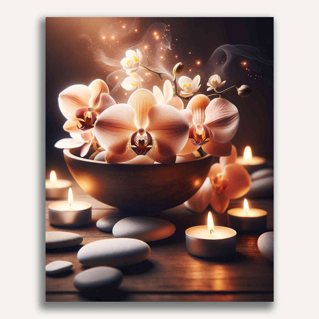 Paint by Numbers - Orchid, tea lights peach color