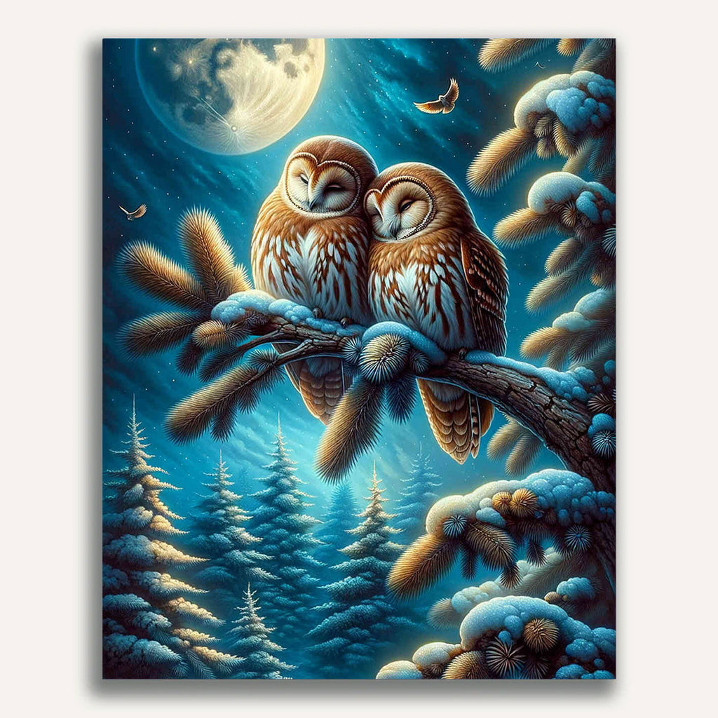 Paint by Numbers - Owl Couple on Fir Branch