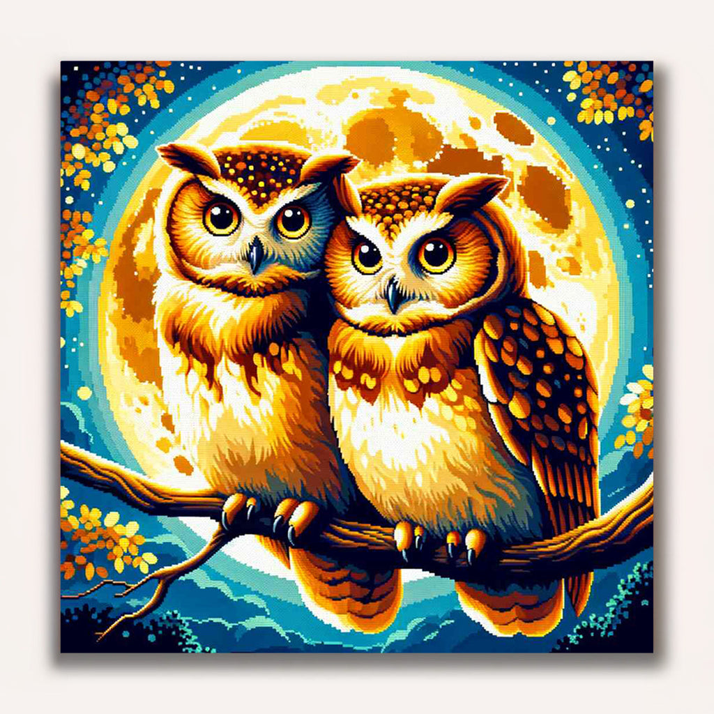 Paint by Numbers - Owl Couple on the Full Moon