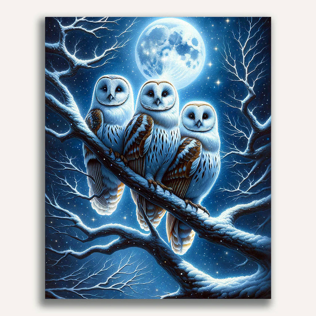 Paint by Numbers - Owl Family at Night