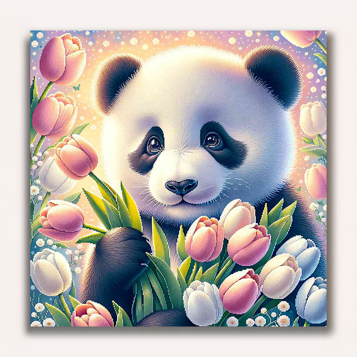 Paint by Numbers - Panda Bar with Bouquet of Tulips