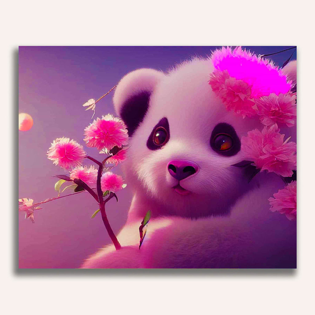 Paint by Numbers - Panda bear with pink flowers