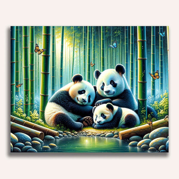 Paint by Numbers - Panda family, tree trunks