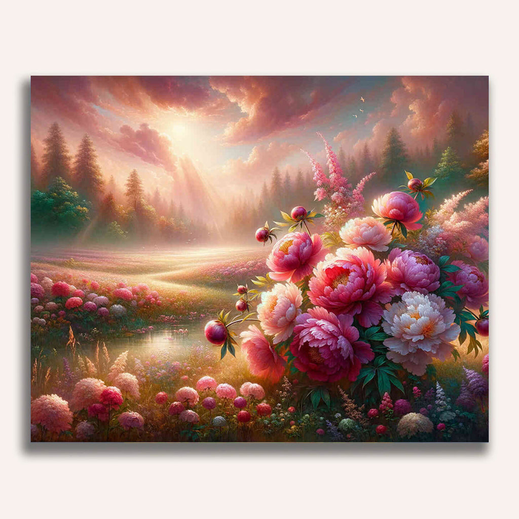 Paint by Numbers - Peony bouquet, meadow