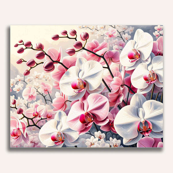 Paint by Numbers - Pink and white orchids