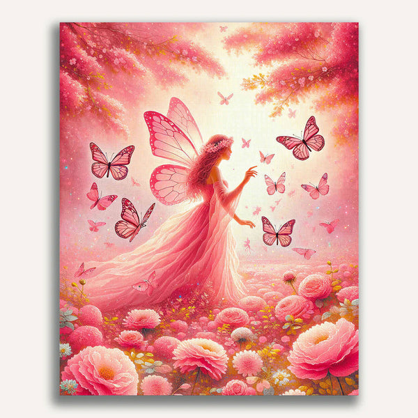 Paint by Numbers - Pink fairy with butterflies